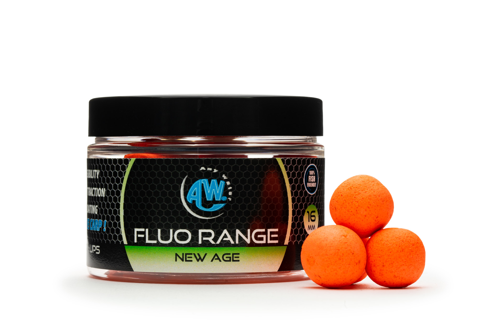 FLUO POP UPS BOILIES - NEW AGE (tuna crab spice) - 16 mm (fluo orange)
