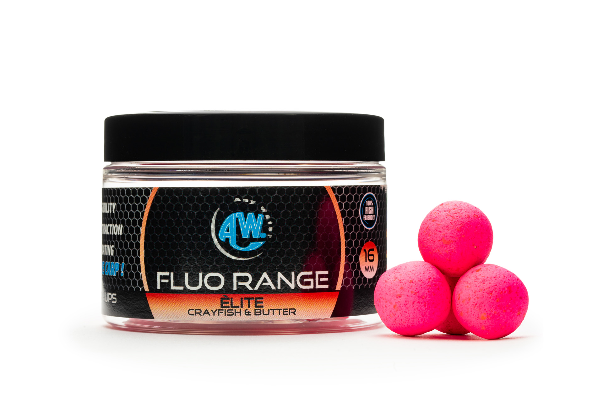 FLUO POP UPS BOILIES - ELITE  (crayfish butter)- 16 mm (fluo pink)