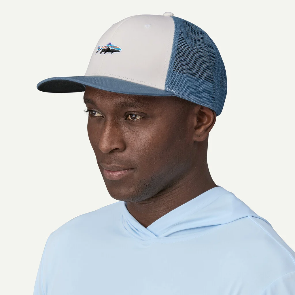 stand up trout trucker hat white