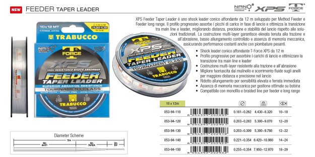 TFORCE XPS FEEDER TAPER LEADER 10X12MT 0.203/0.283MM