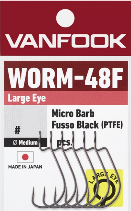 WORM-48F Large Eye Micro Barb Flusso Black #6